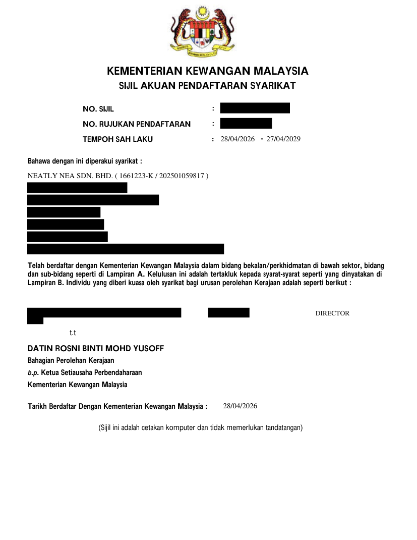 First page preview of Certificate of Company Registration